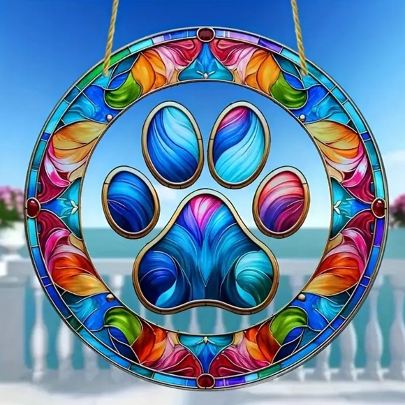 NEW! Pet Rainbow Bridge Memorial Paw Print Sun Catcher! - Picture 3 of 5